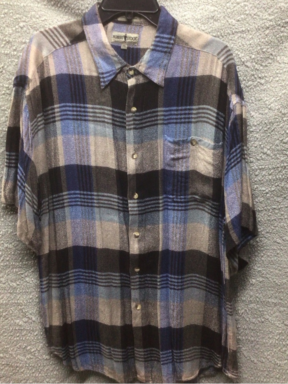 Robert Graham Blue, Gray and Black Plaid Short-Sleeve Button-Down